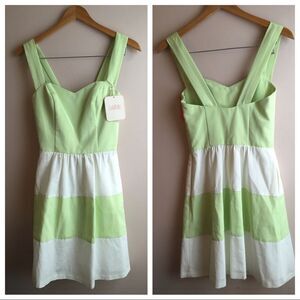 LulaKate 0 Casey Sassy Stripes Green Faille Dress